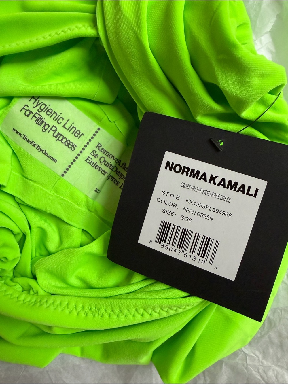 NWT Norma Kamali Cross Halter Drape Midi Dress in Neon Green ~ Sizes S & L - Picture 7 of 8